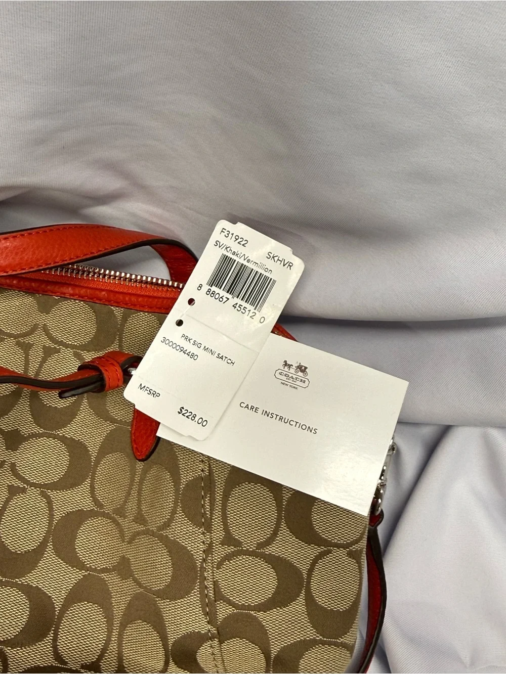 (new+tag) Coach Signature Khaki Crossbody Satchel Leather Trim Size 12 x 7 inch - Picture 6 of 11